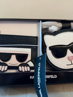 Karl Lagerfeld Sunglasses Cat & Driver Card Holder Set - Black & White